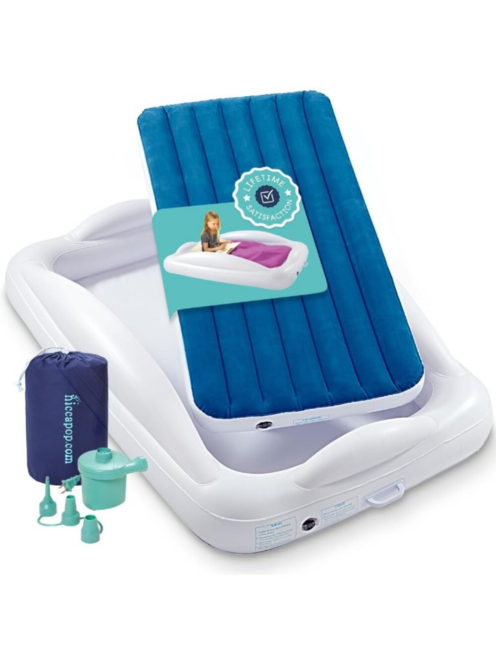 Inflatable Toddler Travel Bed with Safety Bumpers - Portable Kids Sleep